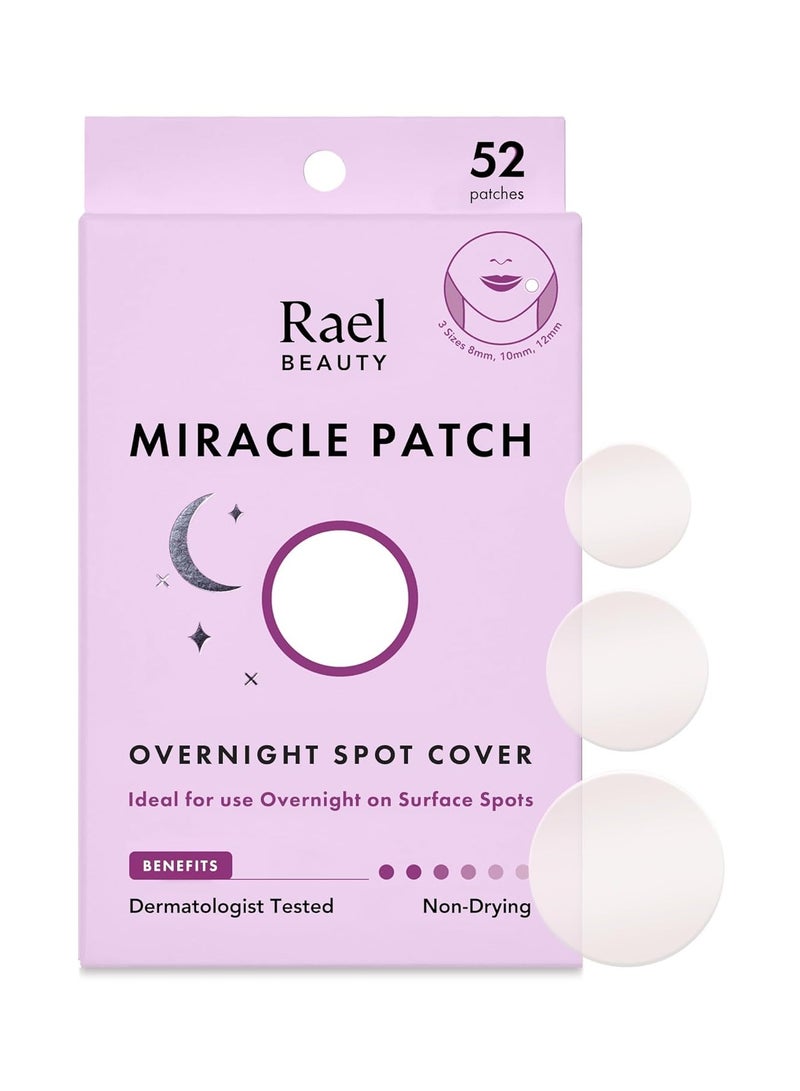Rael Pimple Patches, Miracle Overnight Spot Cover - Hydrocolloid Acne Patch for Face, Zit & Blemish, Thicker & Extra Adhesion, Absorbing Cover, All Skin Types, Vegan, Cruelty Free, 3 Sizes (52 Count)