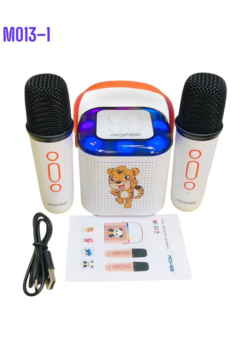 Rofee M013 kids karaoke speaker with two audio mics white