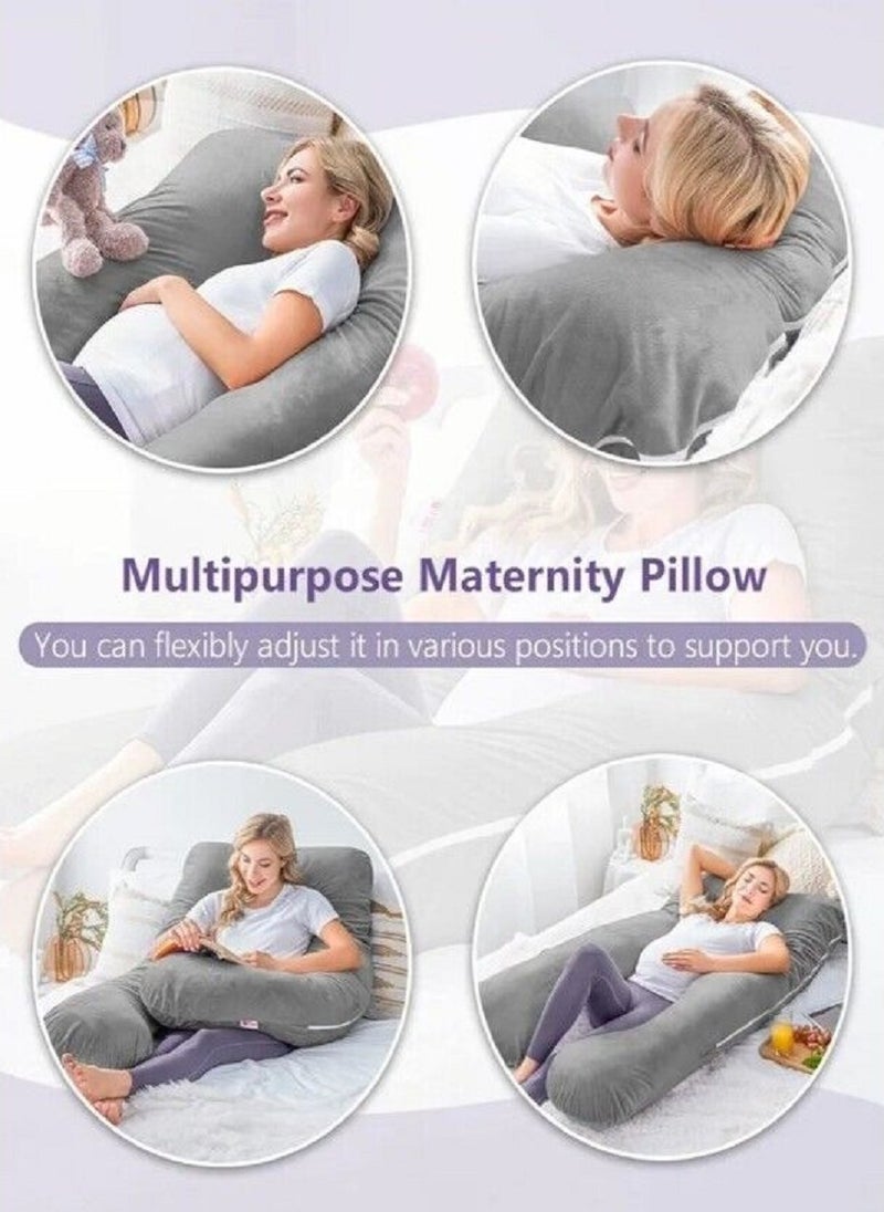 U Shaped Maternity Pillow With Removable Velvet Cover Grey 130 x 70cm