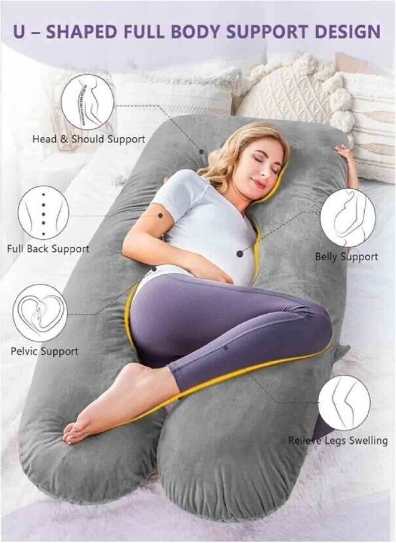 U Shaped Maternity Pillow With Removable Velvet Cover Grey 130 x 70cm