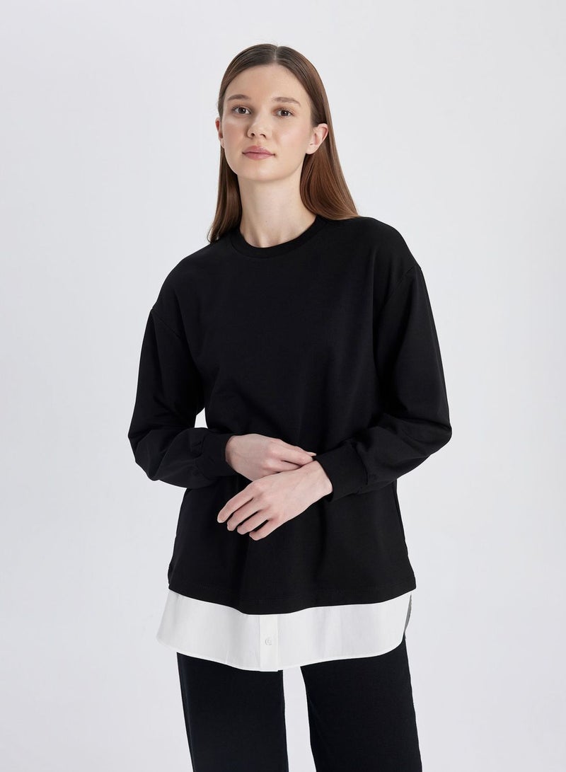 Regular Fit Sweatshirt Fabric Long Sleeve Tunic