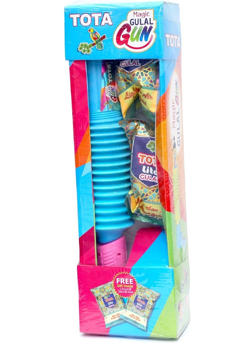 Tota Magic Gulal Gun with Herbal Holi Colour Powder for Fun Play, Party, Colour Cloud and More - Pack of 1 Prefilled Gulal gun and Two Refill
