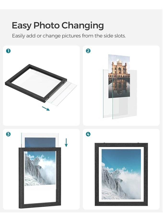 A4 Floating Photo Frame, Double Glass Rustic Frame, Display Any Size Photo up to 21x30cm, Tabletop Standing, Black