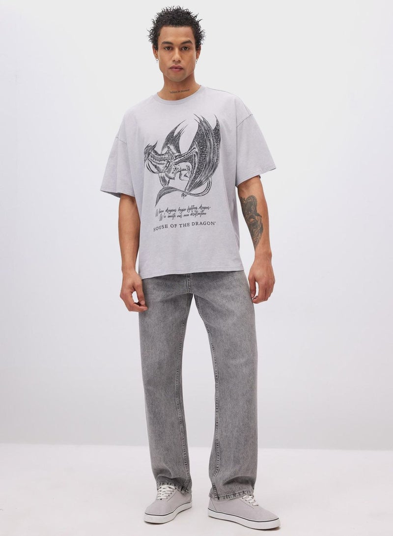 Oversize Fit Crew Neck Printed Short Sleeve T-Shir