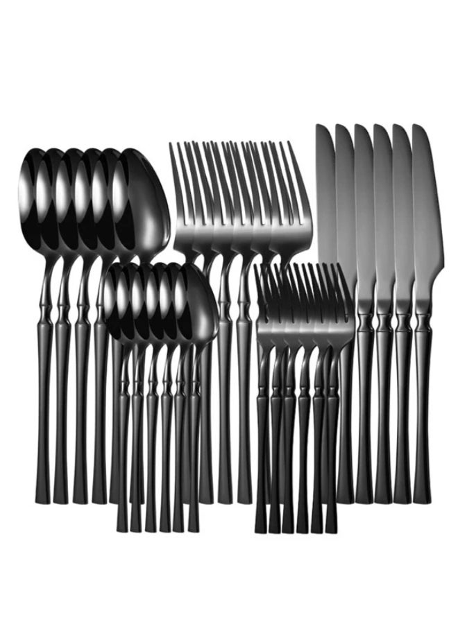 UHOOME Silverware Set with Steak Knives FoodGrade Stainless Steel Flatware Set Includes Spoons Forks Knives Kitchen Tableware Cutlery Set For Restaurant Hotel Dishwasher Safe 24 PCS Black
