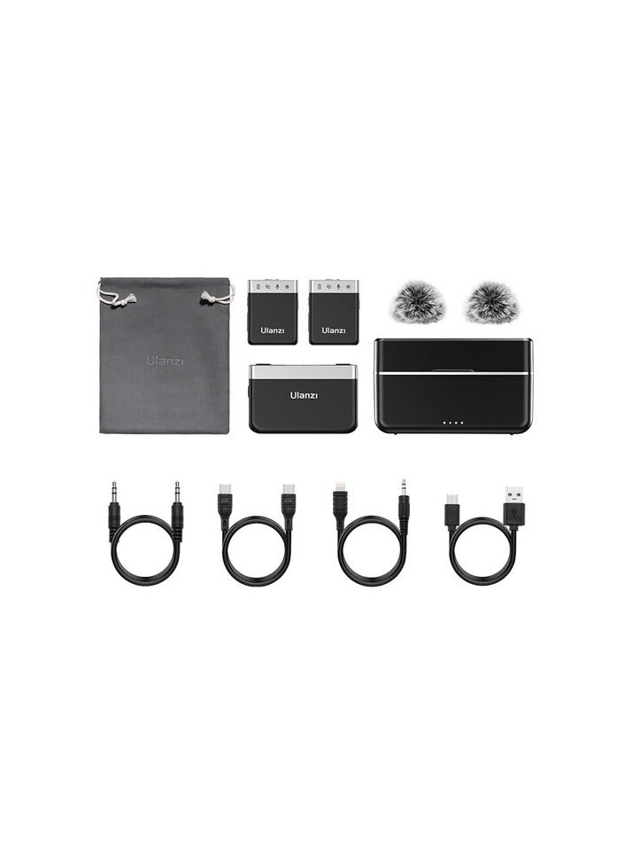 ULANZI AM18 Wireless Lavalier Microphone – Dual Transmitters & Charging Case, Noise Reduction, Plug & Play, Ideal for iPhone, Android, DSLR & Content Creation