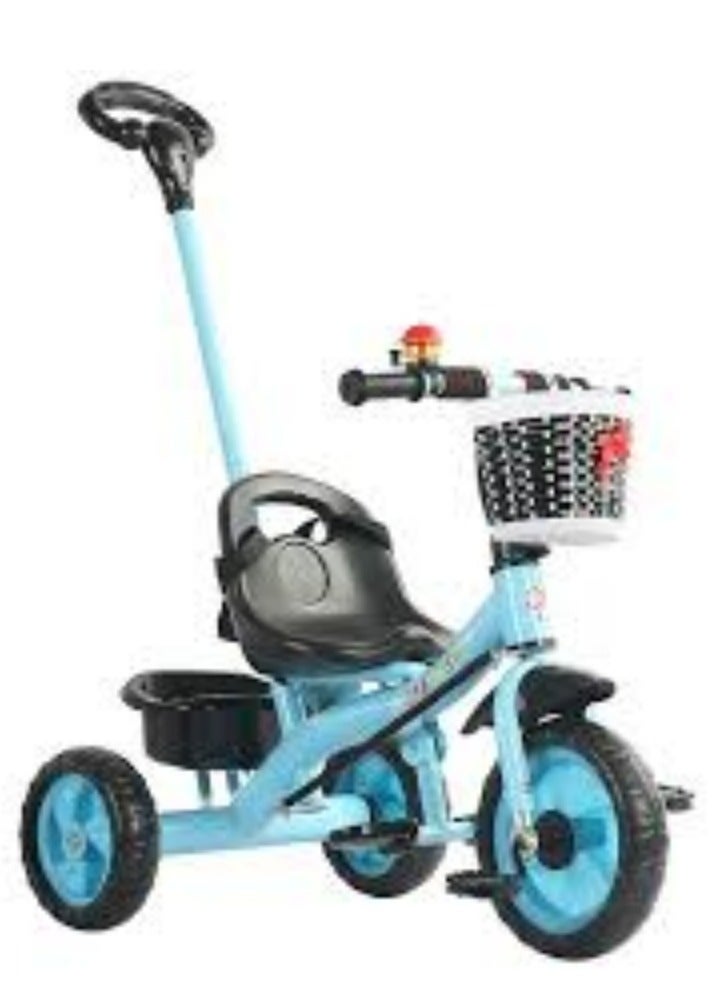 3-in-1 Toddler Tricycle with Push Handle, Safety Bar, and Storage – Lightweight, Convertible, Blue