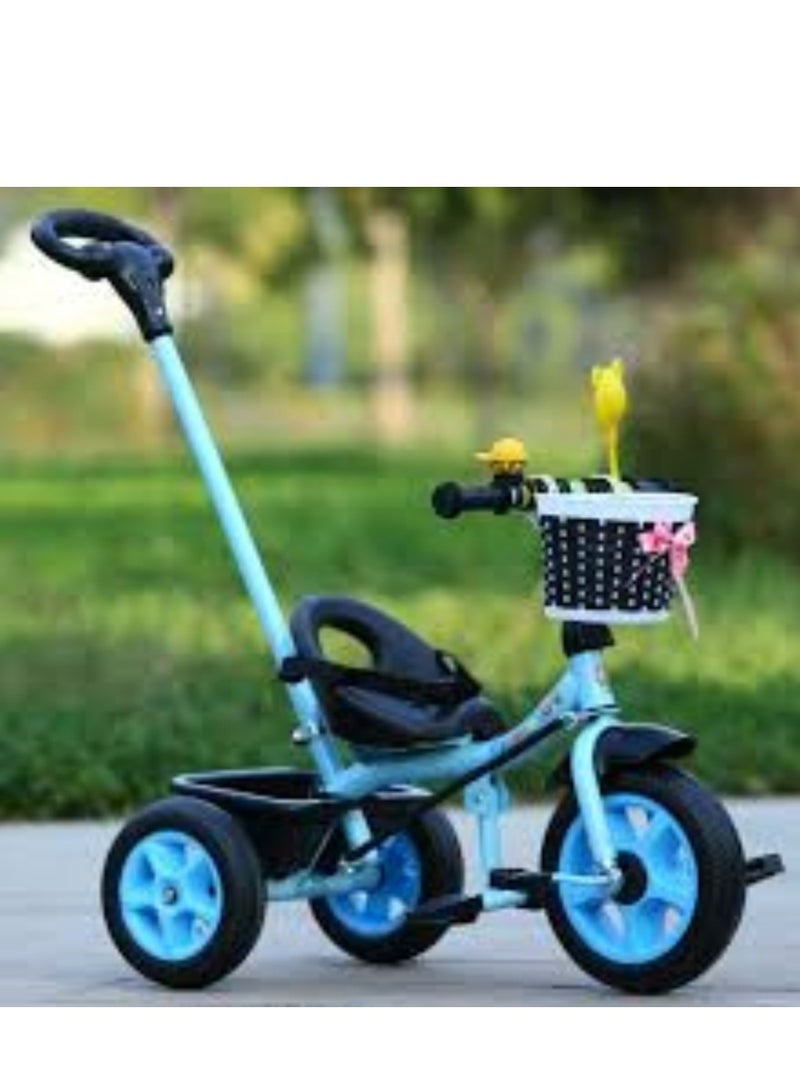 3-in-1 Toddler Tricycle with Push Handle, Safety Bar, and Storage – Lightweight, Convertible, Blue