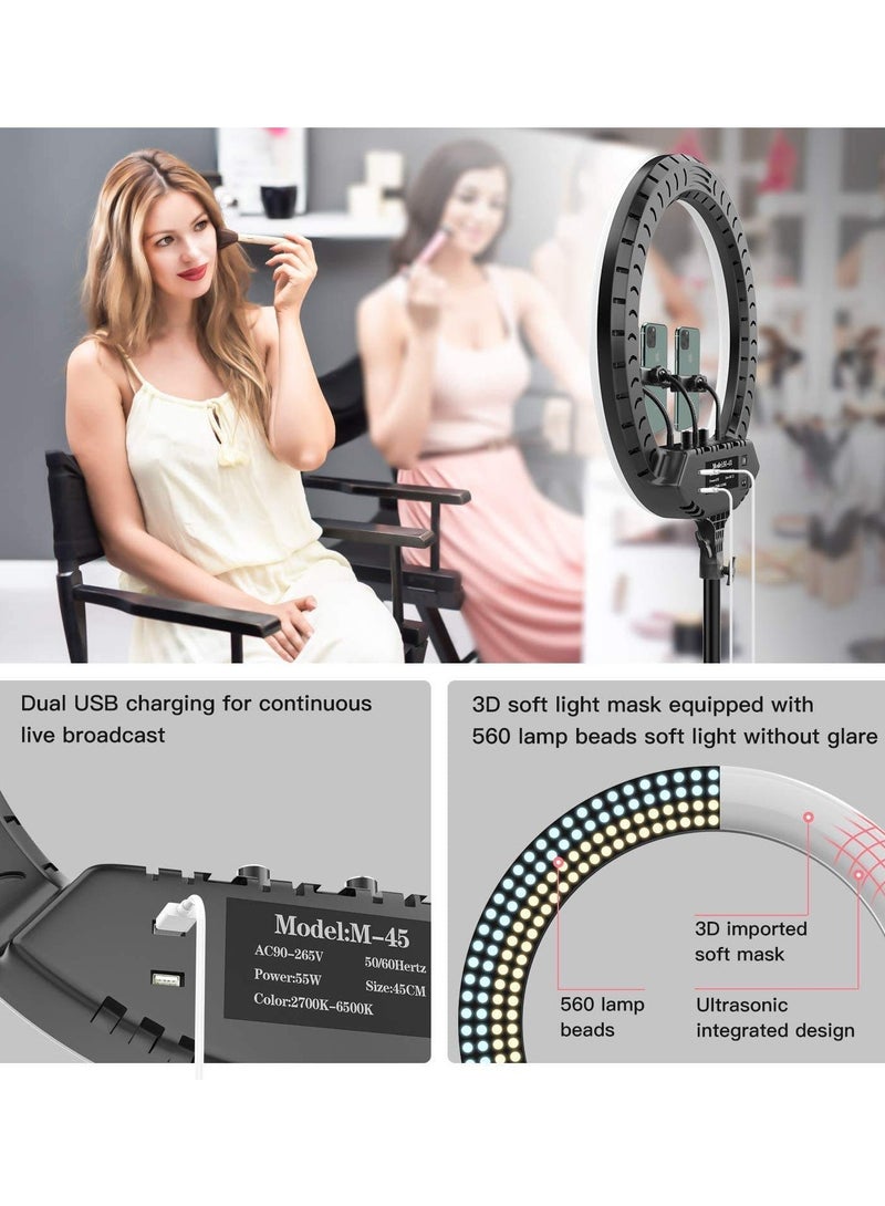 21-Inch Dimmable Ring Light with Remote Control for Professional Photography, YouTube Videos, Makeup Tutorials, and Live Streaming, Complete with 3 Phone Holders Versatile Usage