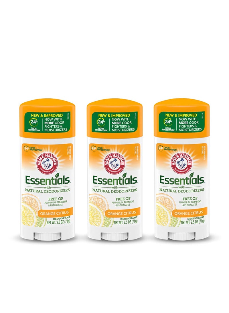 Essentials Deodorant- Orange Citrus- Solid Oval - Made with Natural Deodorizers- Free From Aluminum, Parabens & Phthalates, 2.5 oz (Pack of 3)