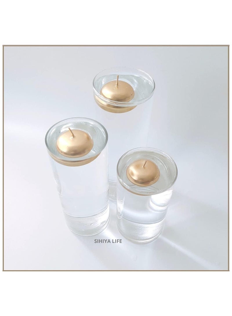 Set of 3 Glass Vases with 3 Gold Floating Candles | elegant decorative cylinder vases for Mantle, Events, Party, Candlelit Dinners,Get togethers,Wedding,Parties,Gifting