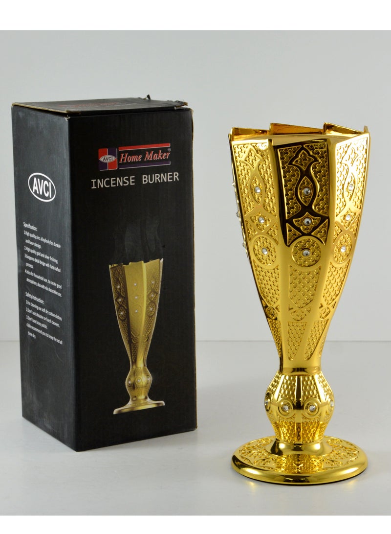 Luxury Metal Incense Bakhoor Burner, 25x10cm, Gold