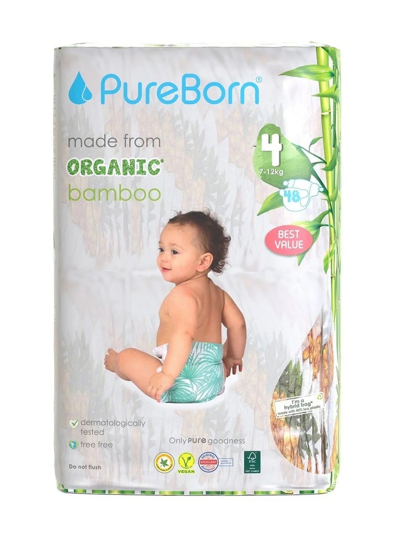 Pureborn Organic Bamboo Baby Diapers, Size 4, 48pc