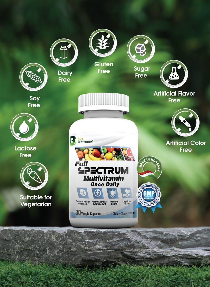 Multivitamin - Full Spectrum Multivitamin for Men & Women - Daily Essential Vitamins & Minerals - 30 Veggie Capsules