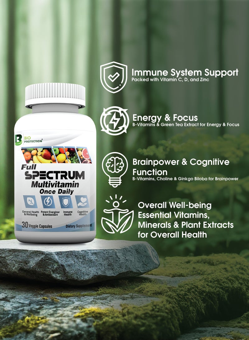 Multivitamin - Full Spectrum Multivitamin for Men & Women - Daily Essential Vitamins & Minerals - 30 Veggie Capsules