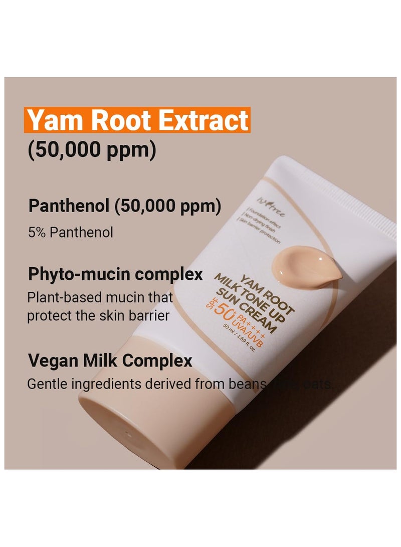 ISNTREE Yam Root Milk Tone Up Sun Cream 50ml, Moisturizing tinted SPF50+ PA++++, Natural Coverage, Vegan skincare, Korean skin care