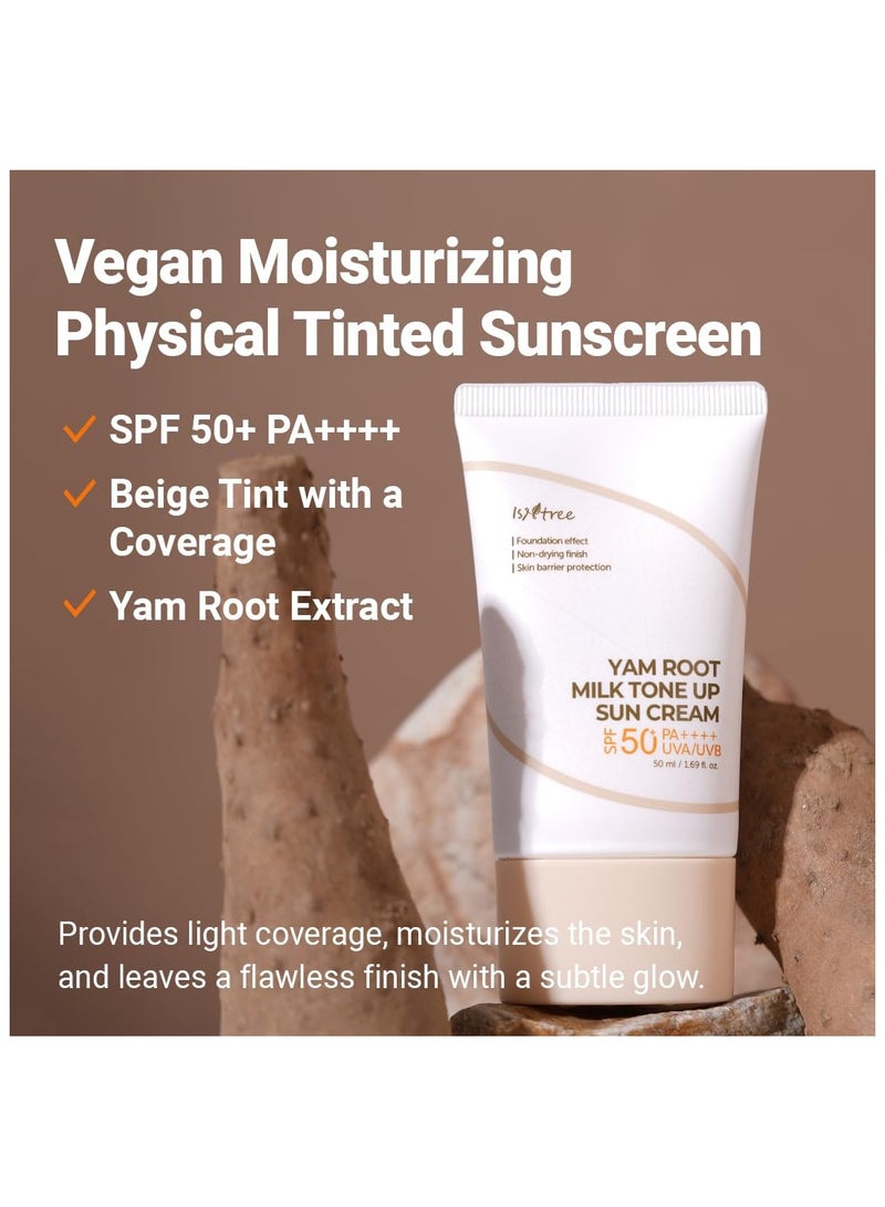 ISNTREE Yam Root Milk Tone Up Sun Cream 50ml, Moisturizing tinted SPF50+ PA++++, Natural Coverage, Vegan skincare, Korean skin care