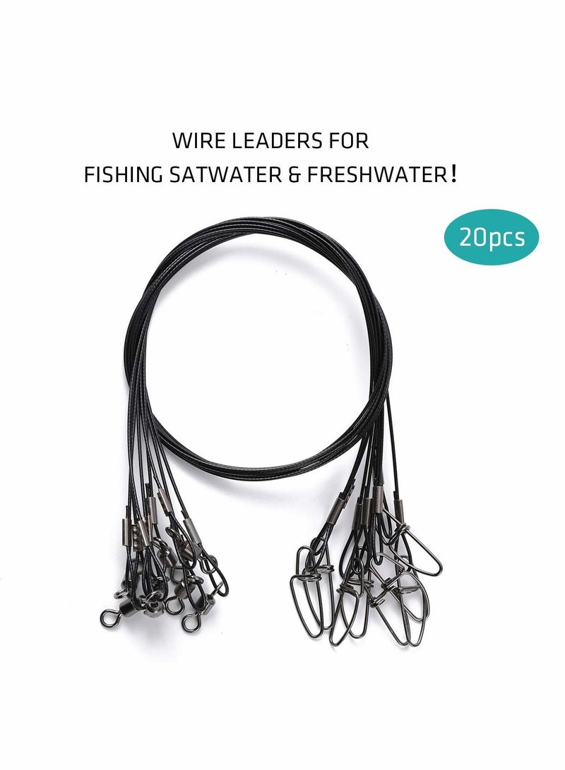 20 Pcs Fishing Leaders with Swivels, Steel Leader Fishing line, Lure Lead Wire Line, Leading Wire, Anti-Biting LineWire Leaders for Fishing Saltwater & Freshwater, Fishing Tackle Accessories