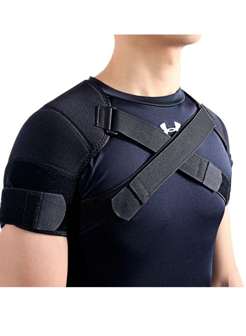 Double Shoulder Support Brace Strap Wrap Neoprene Protector Recovery Shoulder Brace for Men and Women Shoulder Stability Support Brace Adjustable Fit Sleeve Wrap L