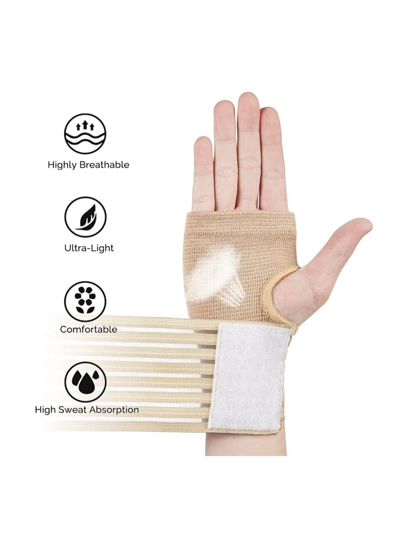 2Pcs Wrist Brace Elastic Wrist Support with Strap Ideal for Sprains Injury or Sports Use with no Metal bar Support Without inhibiting Flexibility Left or Right Beige