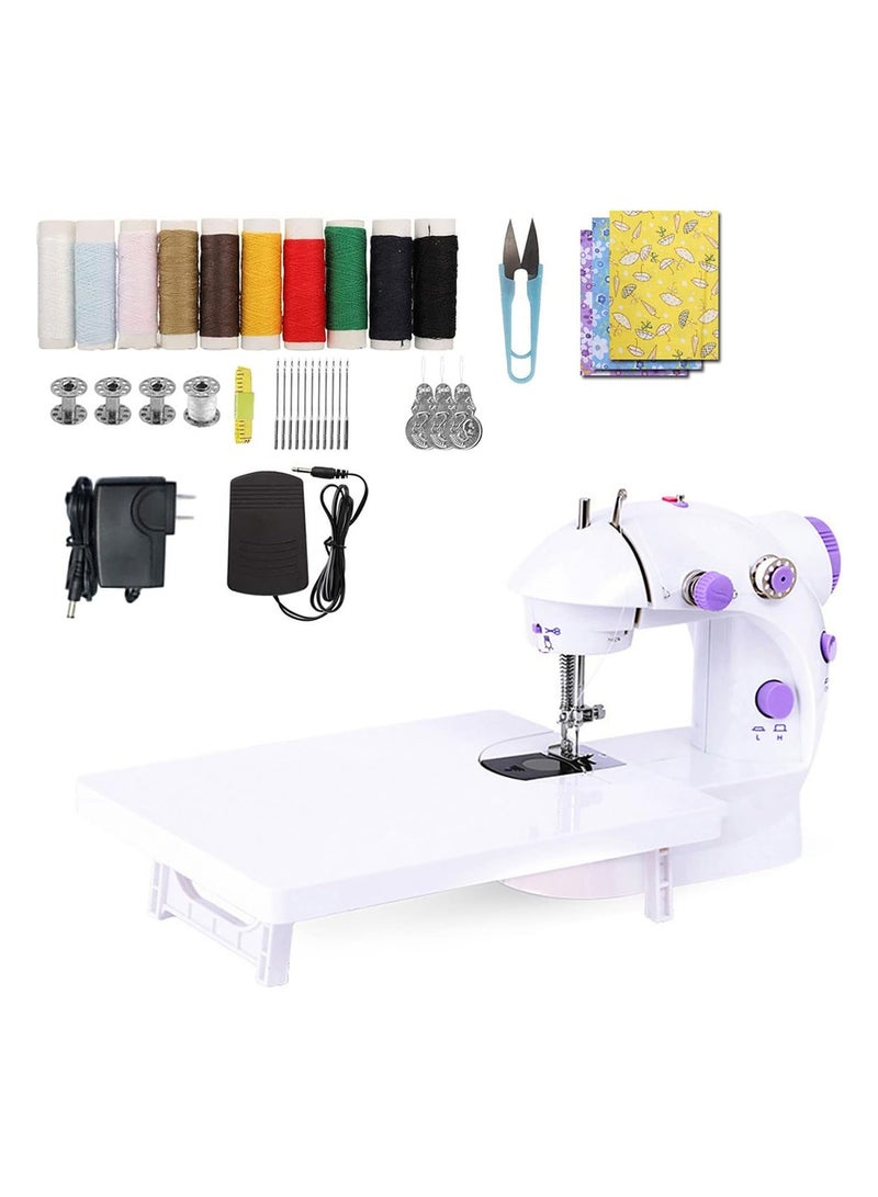 Mini Sewing Machine With Extension Table And Sewing Machine Accessories Cotton Fabric Two Threads Double Speed Double Switches Household Kids Beginners Travel Automatic Sewing Machine Kit