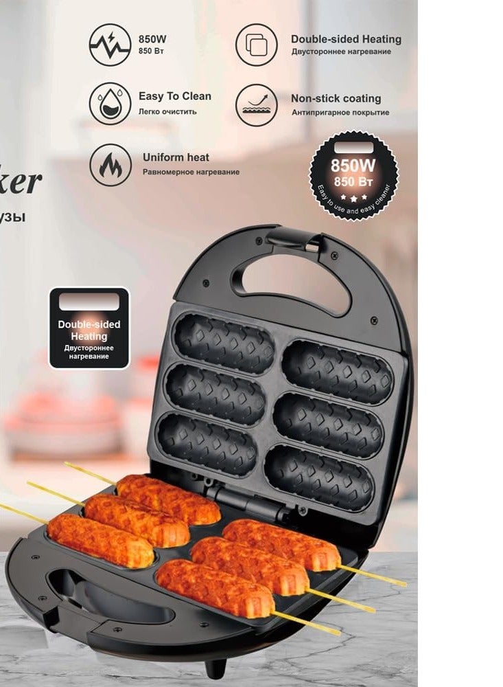Corn Dog Waffle Maker Hot Dog Waffle Machine With Non-Stick Coating Plate Hot Dog Maker Toaster Make 6 Corn Dogs Corn Dog Waffle Machine Make Corn Dog In Minutes Easy To Clean
