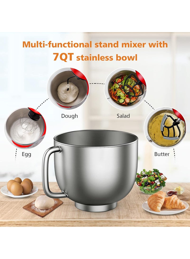Stand Mixer Litchi 6-Speed 7 Qt Kitchen Electric Food Mixer Tilt Head Household Stand Mixer With Splash Guard Dough Hook Whisk Flat Beater Mixing Beater For Different Cooking Styles