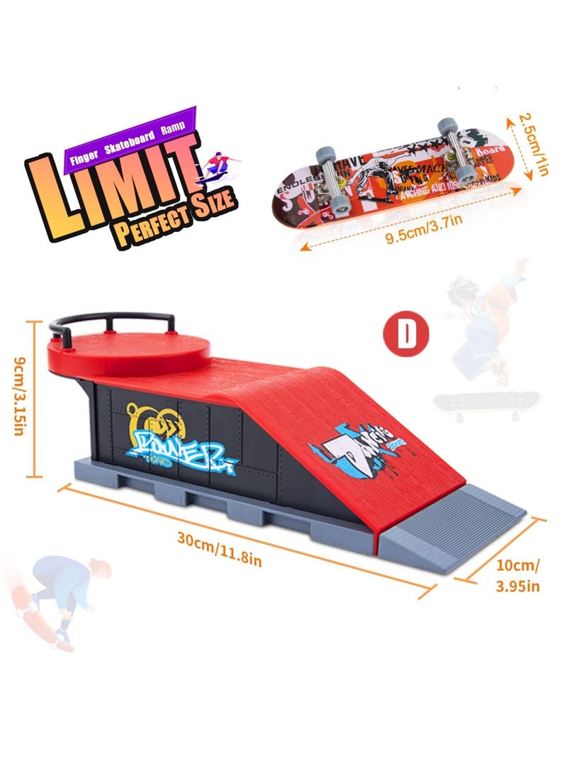 Finger Skateboard Ramp Set, Mini Finger Skateboard and Ramp Accessories Set, Props Deck Track Ultimate Park Set, Ramps Fingerskate Toy Set for Kids Birthday Gift (D)