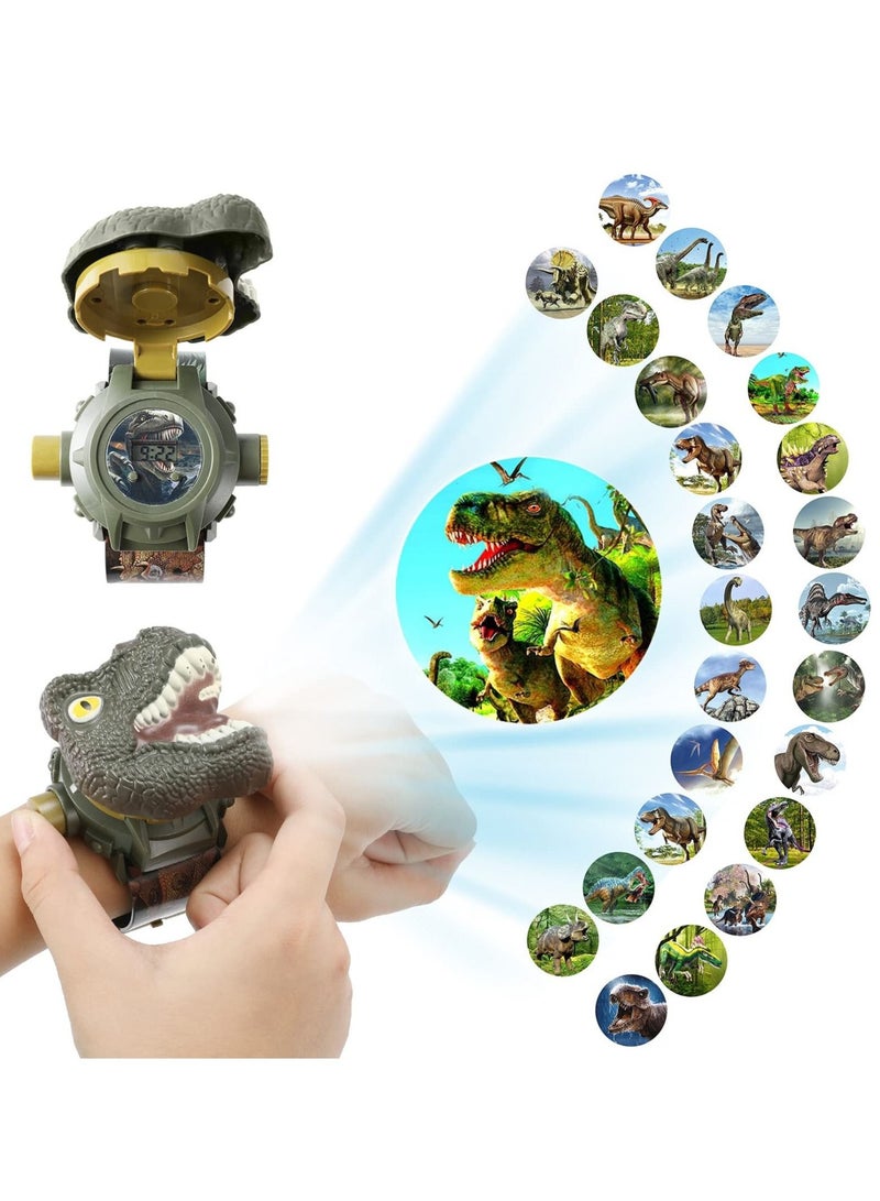 Watch with 24 Kinds of Dinosaur Projection Pattern Cartoon Children Digital Dinosaur Watch Toy for Boys and Girls Children Toy Watches with Cover Adjustable Date and Time Projector Watch
