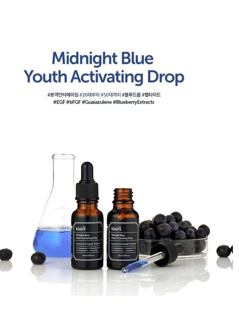 Midnight Blue Youth Activating Hydro Drops Hydrating Facial drop- Hypoallergenic anti-aging serum, facial essence, 20ml Korean Cosmetics +Rubystone Phone Ring 20ml