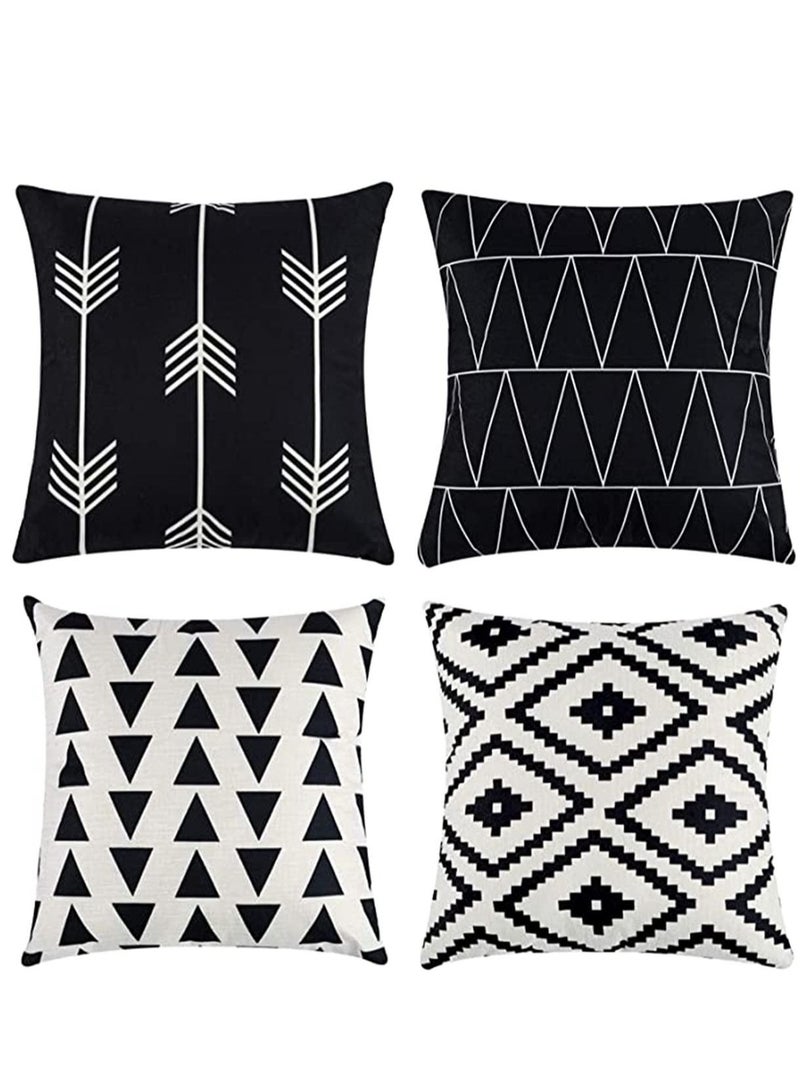 Set of 4 Pillowcases Decorative Geometric Square 18 x 18 Inches Throw Pillow Covers - Modern Pattern Linen Pillow Cushion Case for Sofa Couch Bed Home Car Office Decor