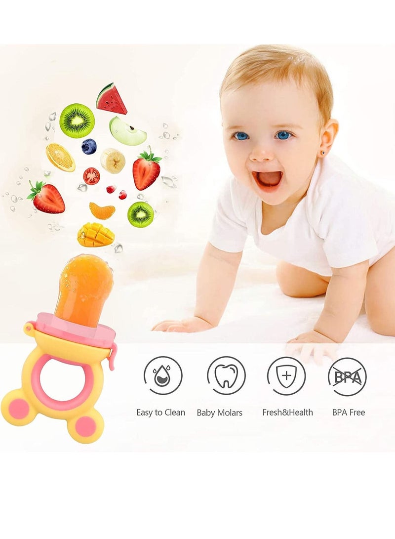 Baby Fruit Food Feeder Pacifier, 4 Piece Fresh Food Feeders, Baby Fruit Teething Toys, Silicone Feeders and Teething Gum for Baby Safe Self Feeding, BPA Free Teething Toys