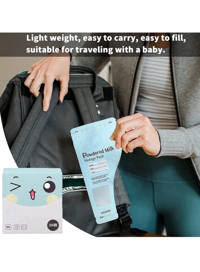 Portable Milk Powder Storage Bag, Disposable Baby Feeding Food Milk Powder Sealed, and Leakproof Pouches Container Formula Dispenser, for Newborn Parents and Family Travel 30 Pieces