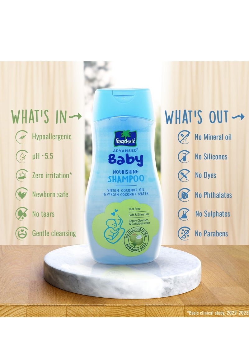 Parachute Advansed Baby Shampoo for Kids Doctor Certified Tear Free Tender Coconut Water and Virgin Coconut Oil Soft and Shiny Hair 410ml