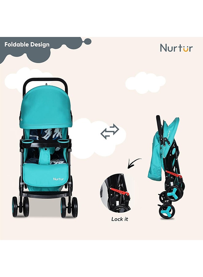 Ryder Ultra Compact Lightweight Baby Travel Stroller with Storage Basket, Detachable Food Tray, Reclining Seat and Leg Rest, 0-36 Months, , Teal Printed