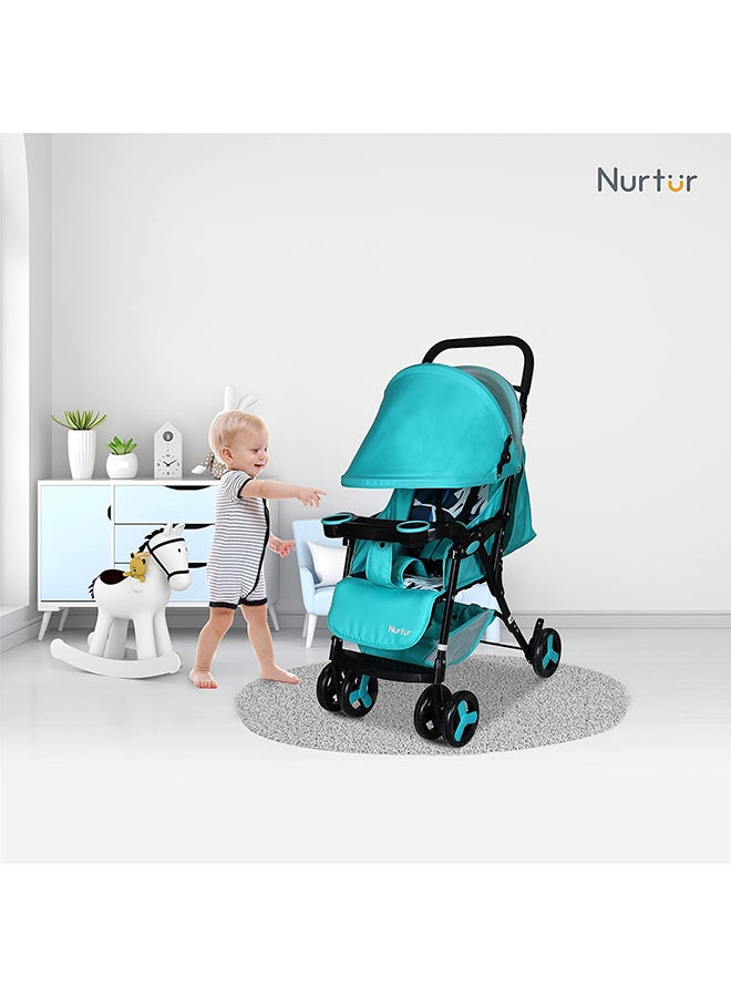Ryder Ultra Compact Lightweight Baby Travel Stroller with Storage Basket, Detachable Food Tray, Reclining Seat and Leg Rest, 0-36 Months, , Teal Printed