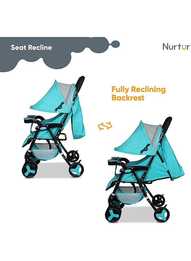 Ryder Ultra Compact Lightweight Baby Travel Stroller with Storage Basket, Detachable Food Tray, Reclining Seat and Leg Rest, 0-36 Months, , Teal Printed