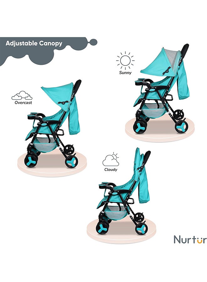 Ryder Ultra Compact Lightweight Baby Travel Stroller with Storage Basket, Detachable Food Tray, Reclining Seat and Leg Rest, 0-36 Months, , Teal Printed