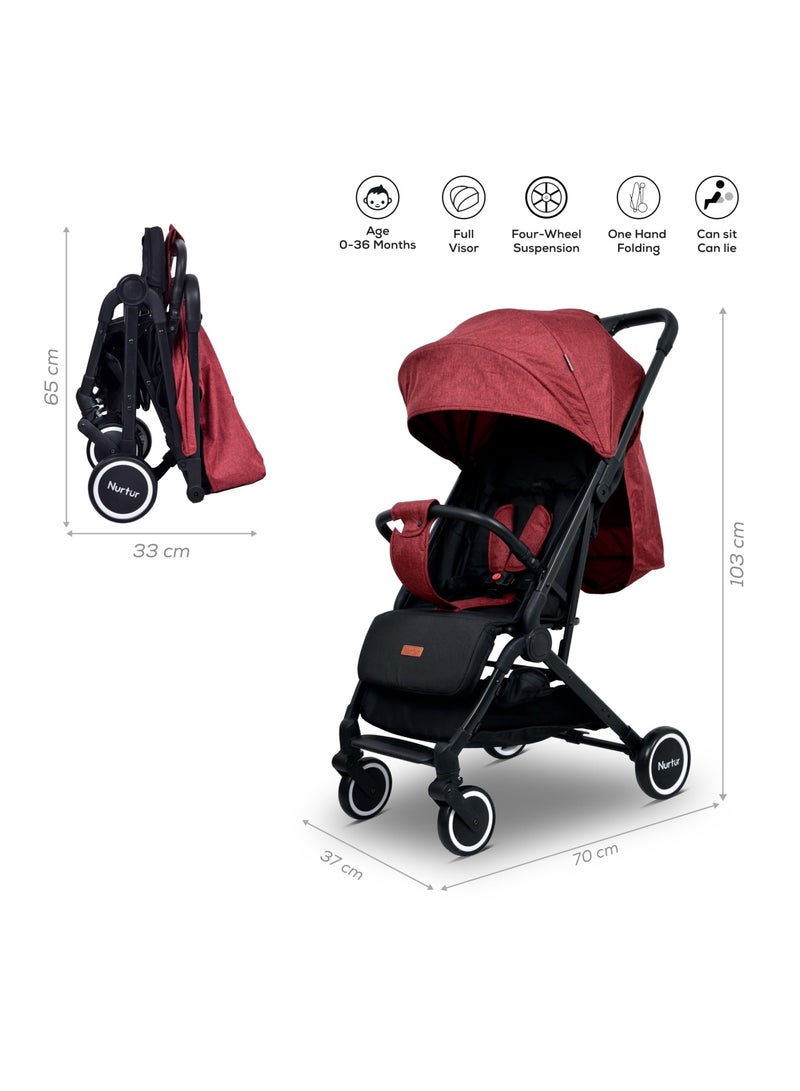 Baby Stroller 0 To 36 Months Storage Basket One -Hand Fold Design 5 Point Safety Harness Eva Wheels Black Red