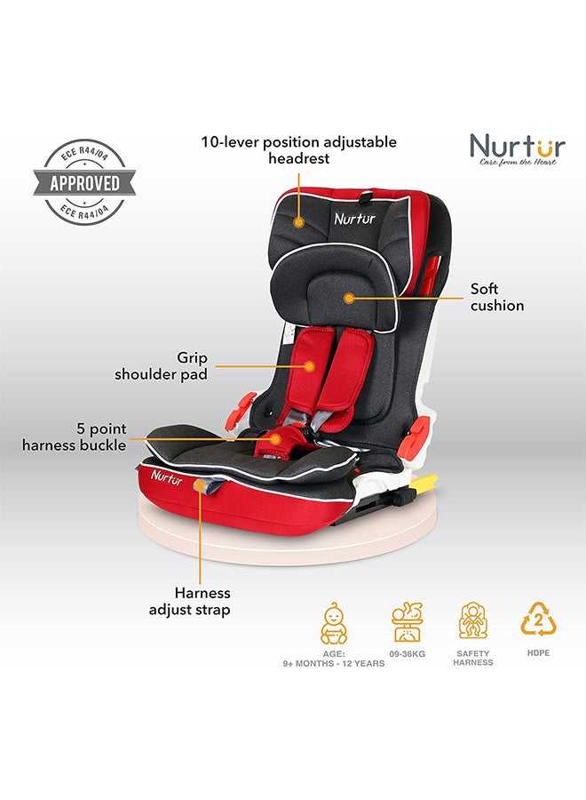 Maverick Baby/Kids Compact Foldable Car Seat - Isofix - 10-Level Adjustable Headrest - 9 Months To 12 Years, , Black/Red