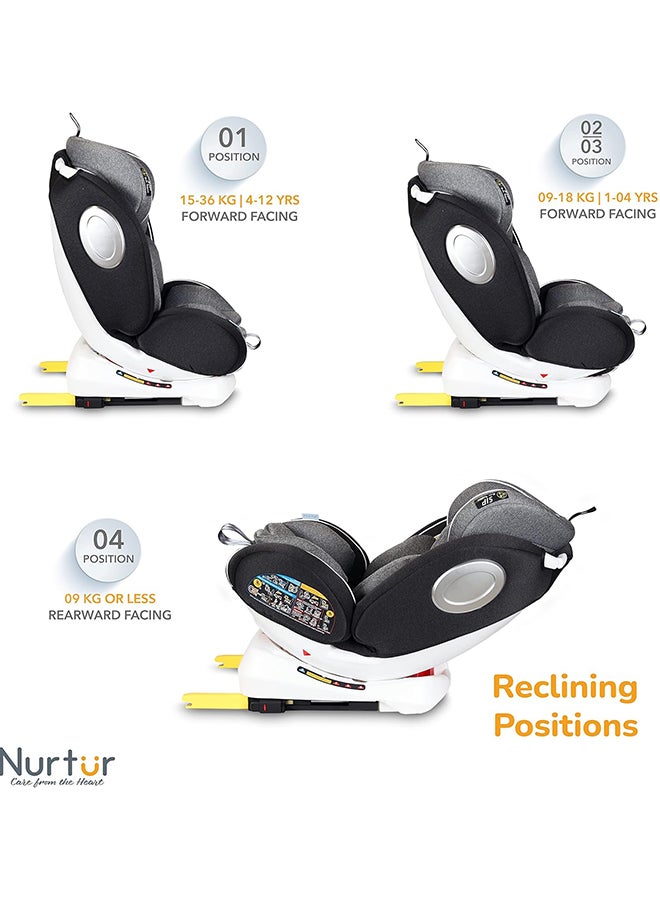 Ultra Baby 4 In 1 Car Seat  Isofix  9-Level Adjustable Headrest And Canopy  Upto 36Kg Shiny Grey