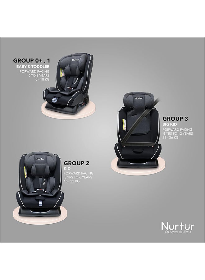 Otto Baby/Kids 4-in-1 Car Seat - 4 Position Recline 5-Point Safety Harness – 10 Level Adjustable Headrest, 0 months to 12 years (Group 0+/1/2/3), Upto 36kg - Black Multi