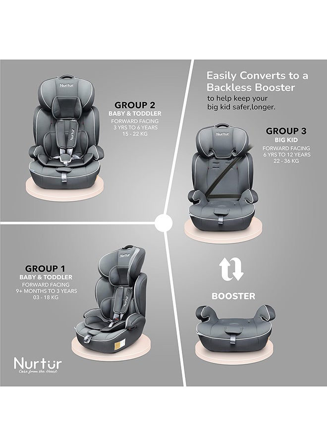 Ragnar Baby/Kids 3-In-1 Car Seat + Booster Seat - Adjustable Headrest - Extra Protection - 5-Point Safety Harness - 9 Months To 12 Years