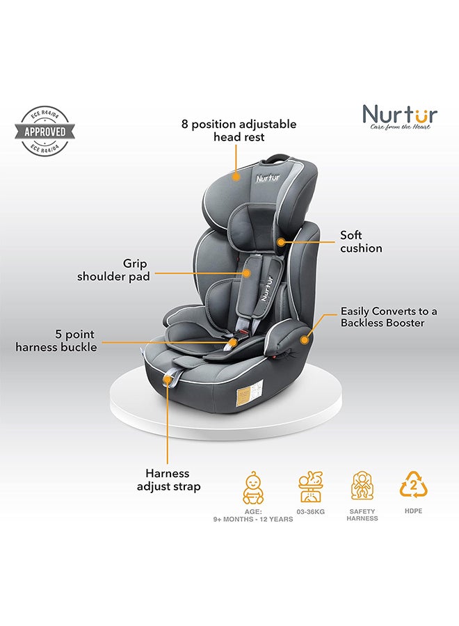 Ragnar Baby/Kids 3-In-1 Car Seat + Booster Seat - Adjustable Headrest - Extra Protection - 5-Point Safety Harness - 9 Months To 12 Years