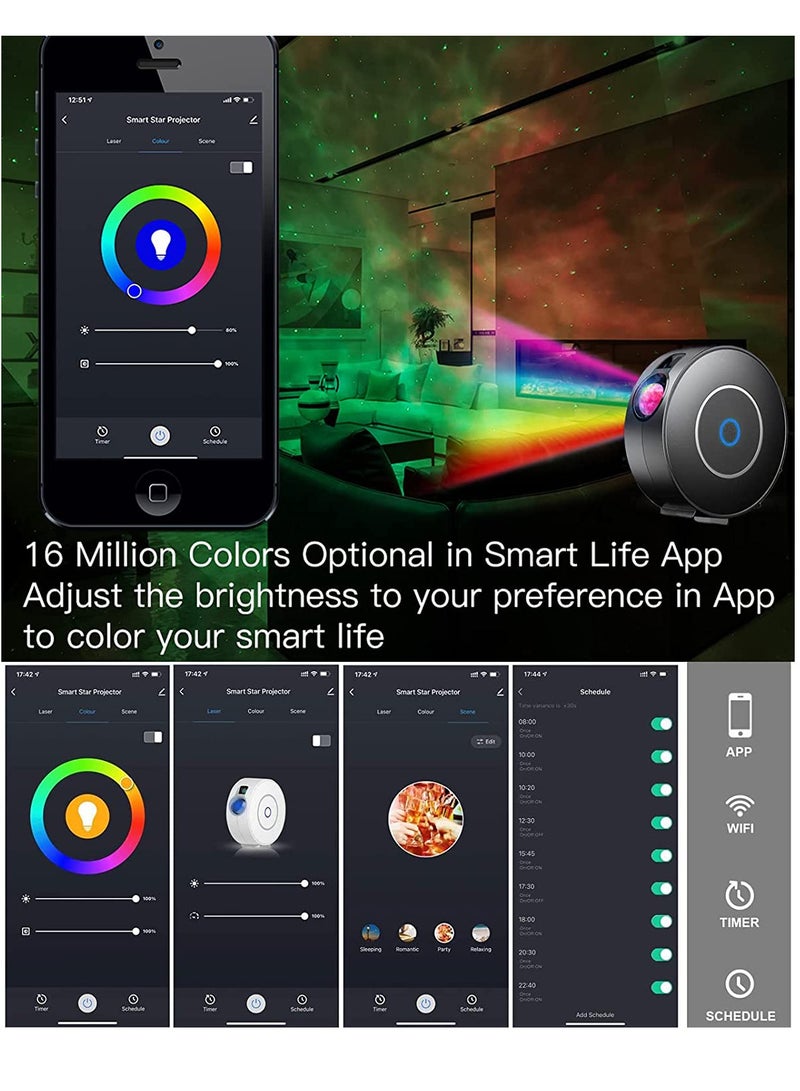 Smart Star Projector Galaxy Light - RGB LED Laser Star Projector For Kids Bedroom Playroom Home Center, WiFi(2.4GHz) Smart APP Projector APP Work With Alexa Google Home Starry Sky LED Night Light