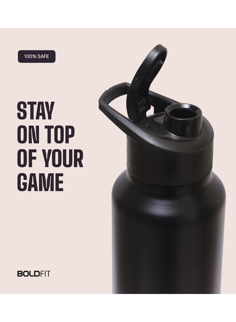 Boldfit Water Bottles Stainless Steel Water Bottle 1 Litre Steel Water Bottles for School Office Home Gym 1 Litre Water Bottle for Men Leakproof Rust free Steel Bottle -1000 ml Water Bottle Black