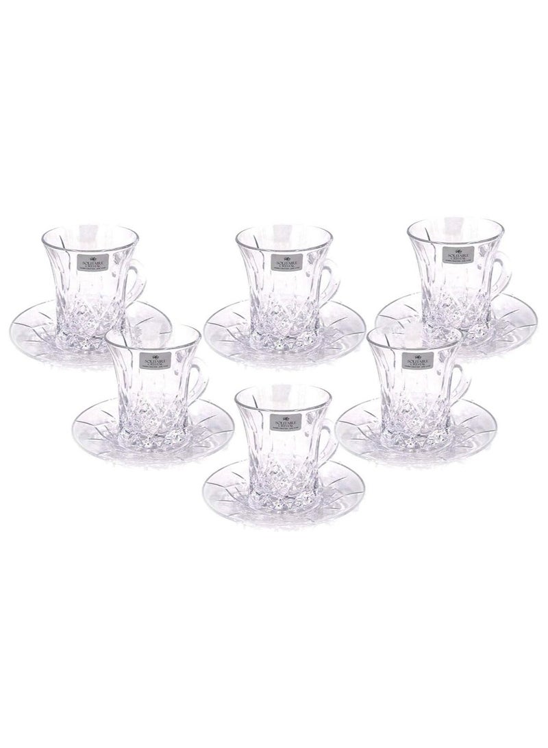 Solitaire 12 Pieces Tea Cup and Saucer Set 100ml |Drinkware Hot Tea Cawa Coffee Glass Cup Set Gift for Housewarming Serveware