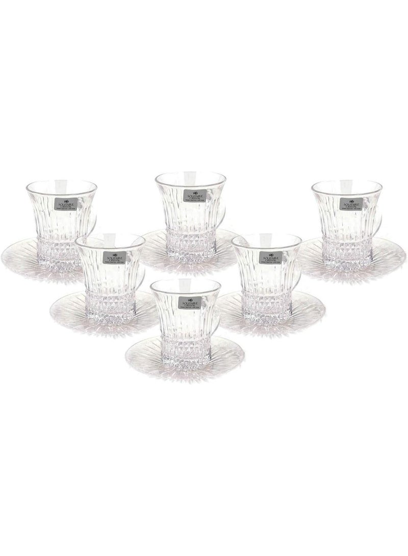 SOLITAIRE 12 Pieces Glass Tea Cup and Saucer Set |Espresso Cup, Tea & Coffee Cup, Cappuccino Cup Tableware Kitchenware Transparent Clear Glass Cup