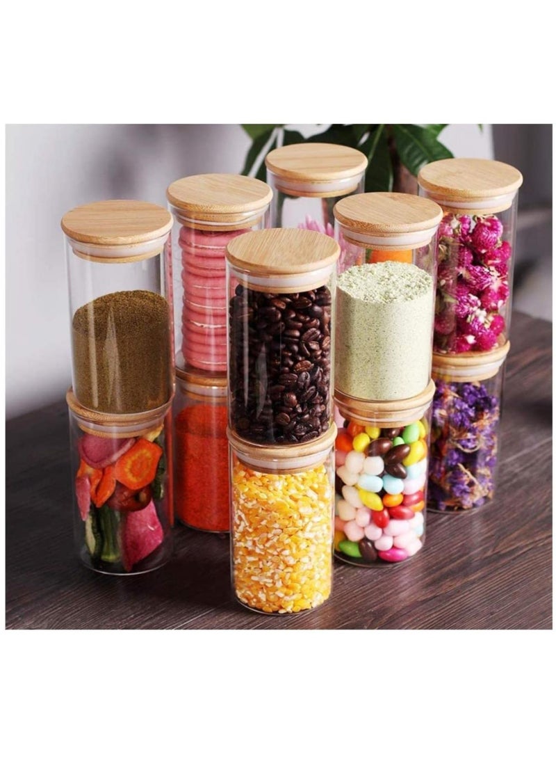 12pcs 8.5oz Glass Jars With Bamboo Lids Set, Glass Jars With Wood Lids , Large Spice Jars, Glass Storage Containers For Pantry, Cookie, And Coffee SET OF