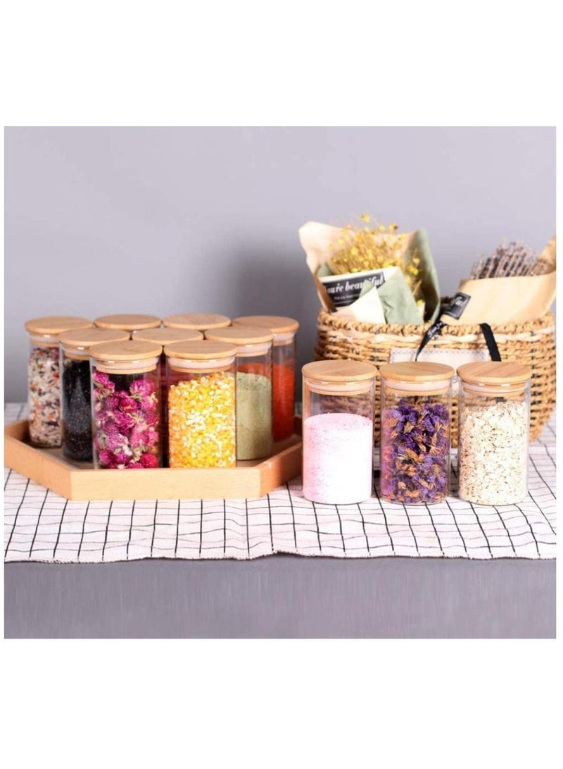 12pcs 8.5oz Glass Jars With Bamboo Lids Set, Glass Jars With Wood Lids , Large Spice Jars, Glass Storage Containers For Pantry, Cookie, And Coffee SET OF